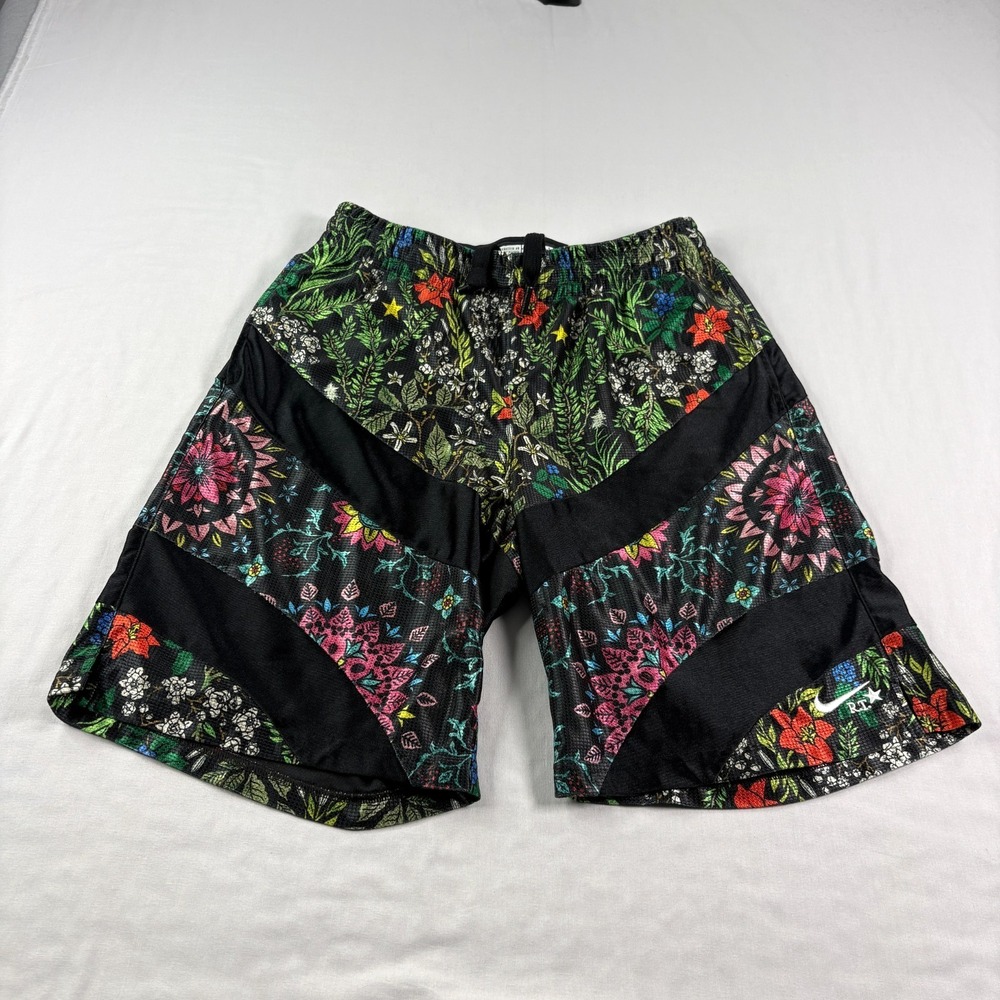 Nike Riccardo Tisci Shorts Mens M Black Floral Athletic Basketball Stretch Gym‎